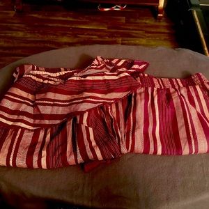 A burgundy and pink short set of shoulder top from lane Bryant